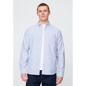 GAP Men's Oxford Shirt Classic Button Front Cotton Blend Blue Stripe Medium